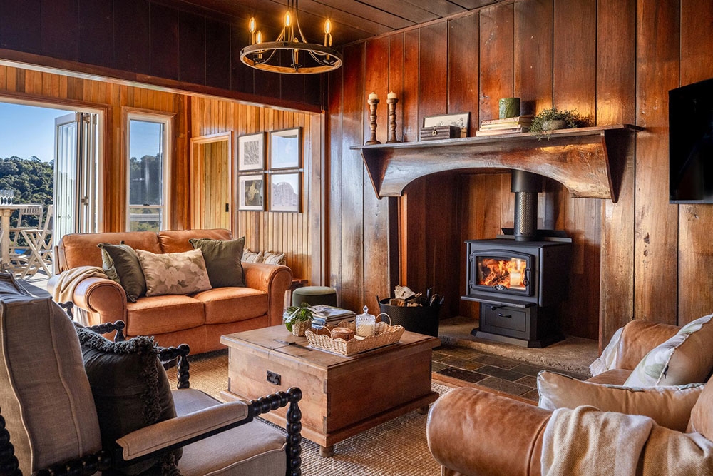Cedar panelled lounge room Luke's Farm House