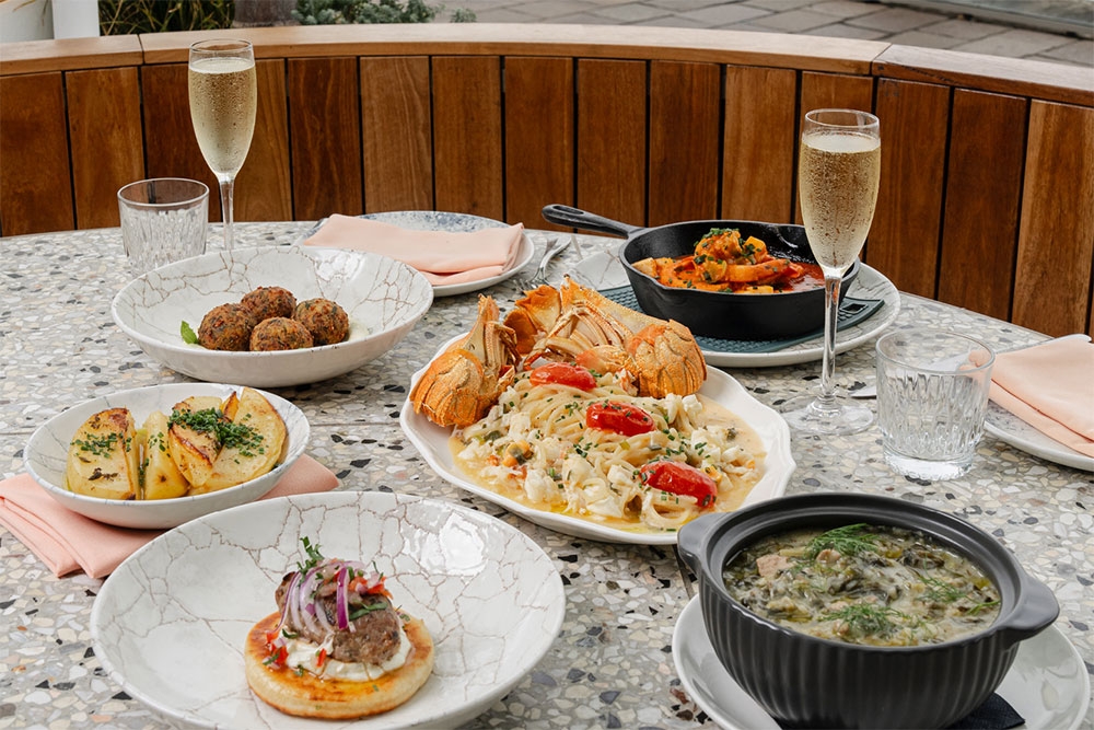 Plates of Greek food at Opa Bar & Mezze