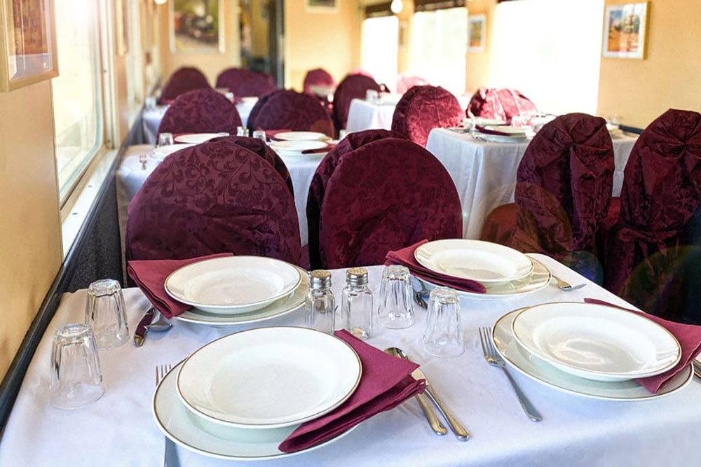 Tables set in dining car