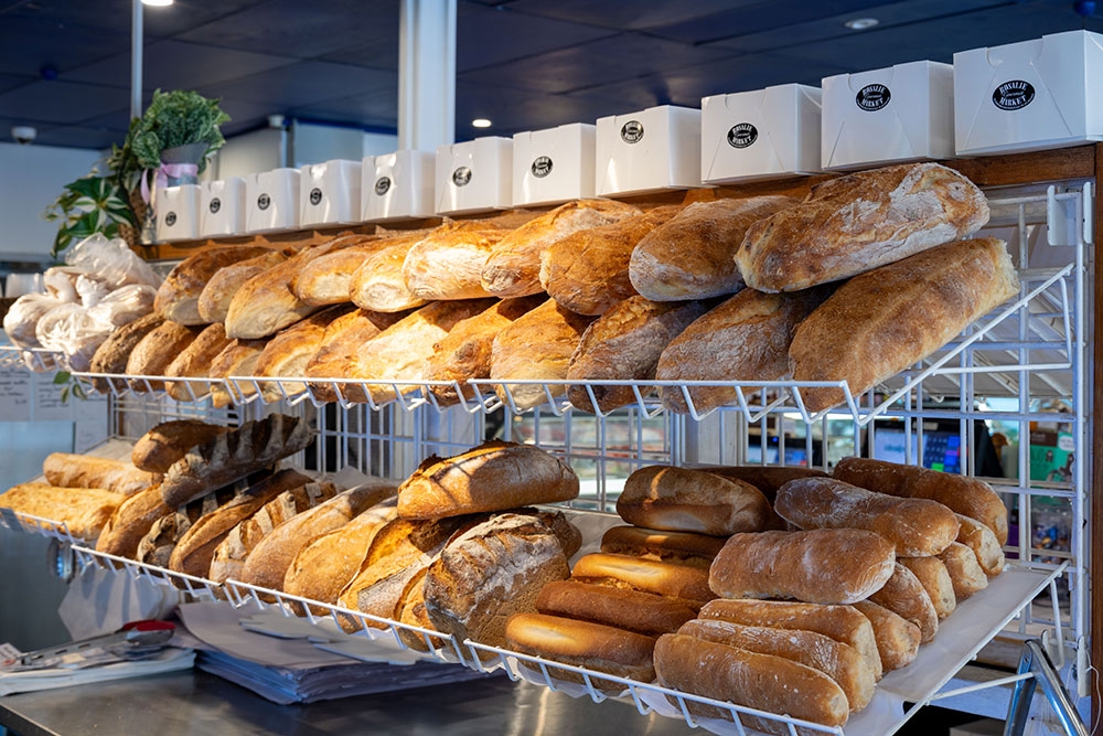 Shelves of bread at Rosalie Gourmet Market