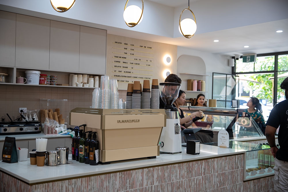 Interior counter of Rosé Gelateria