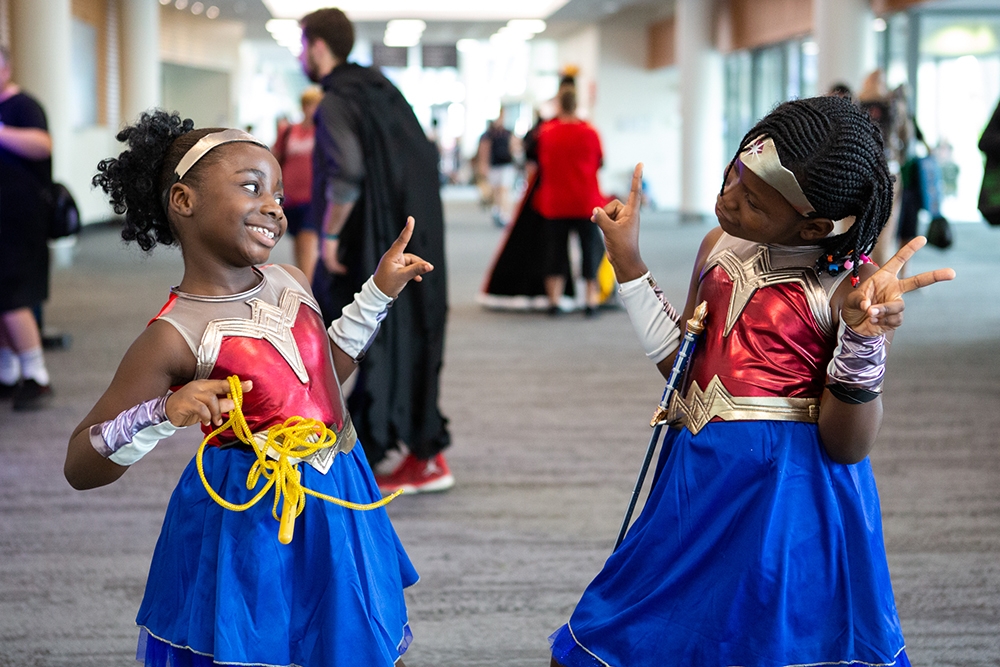 Two girls in cosplay at Supanova 2025, BCEC