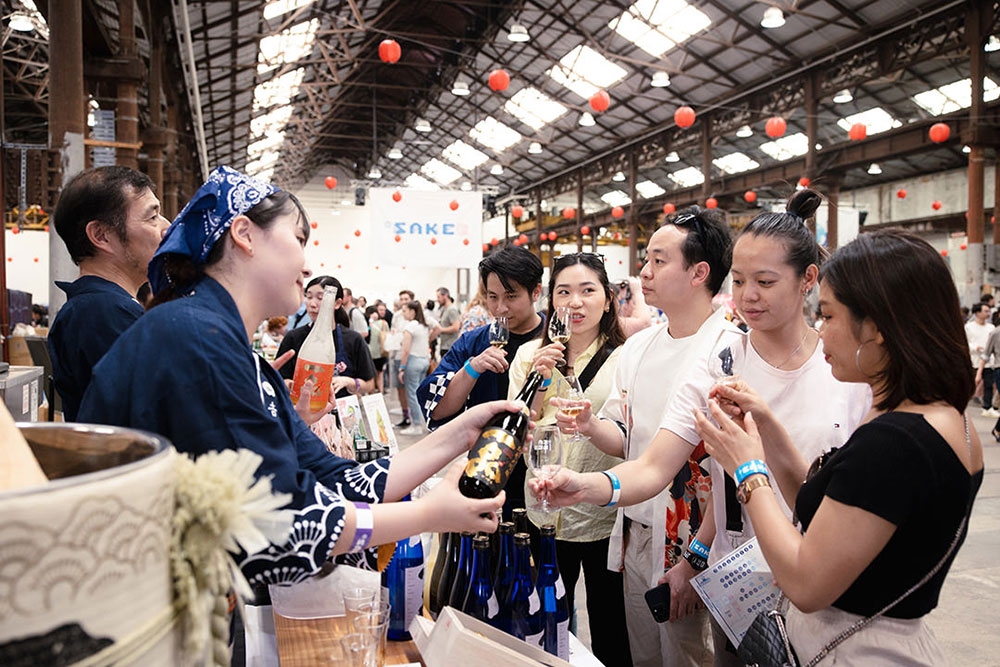 People sampling sake at Brisbane Sake Festival