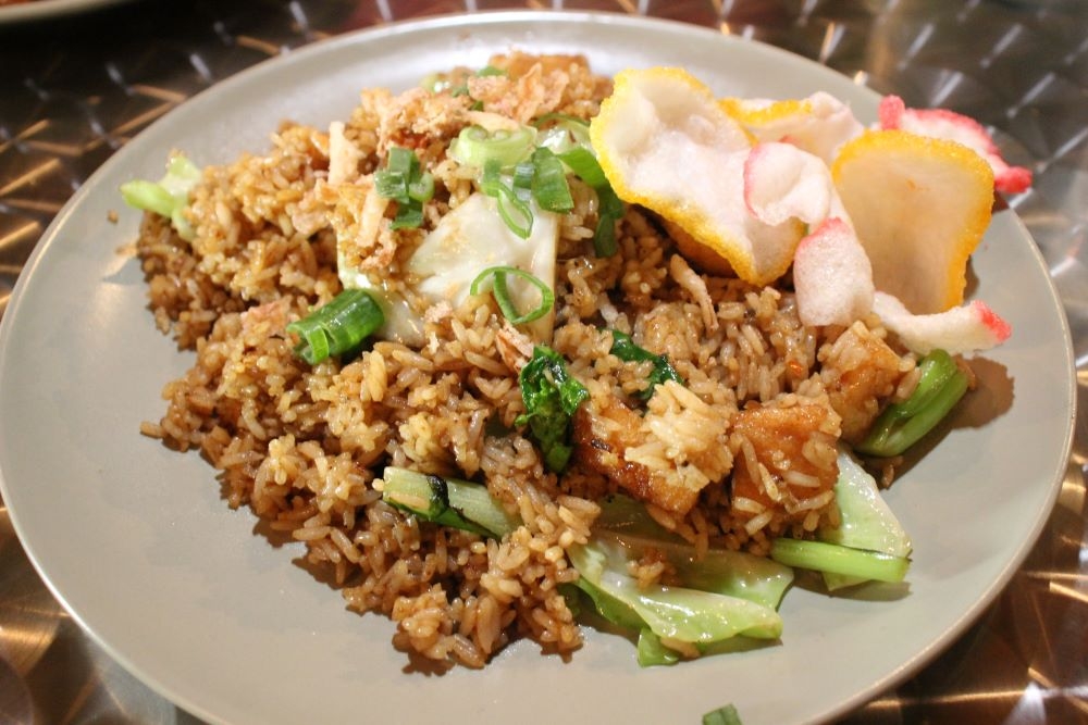 Rice meal on a plate at Sendok Garpu, Brisbane
