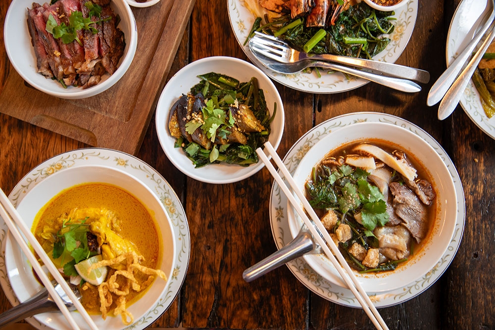 Dishes of Thai street food at So What Stereo 