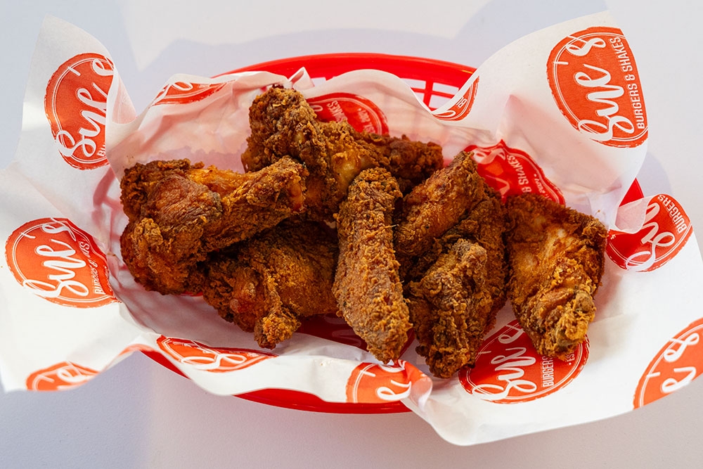 Basket of fried chicken wings at Sue's Burgers and Shakes Woolloongabba