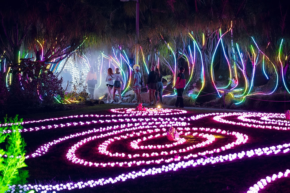 Purple spiral lights at The Enchanted Garden