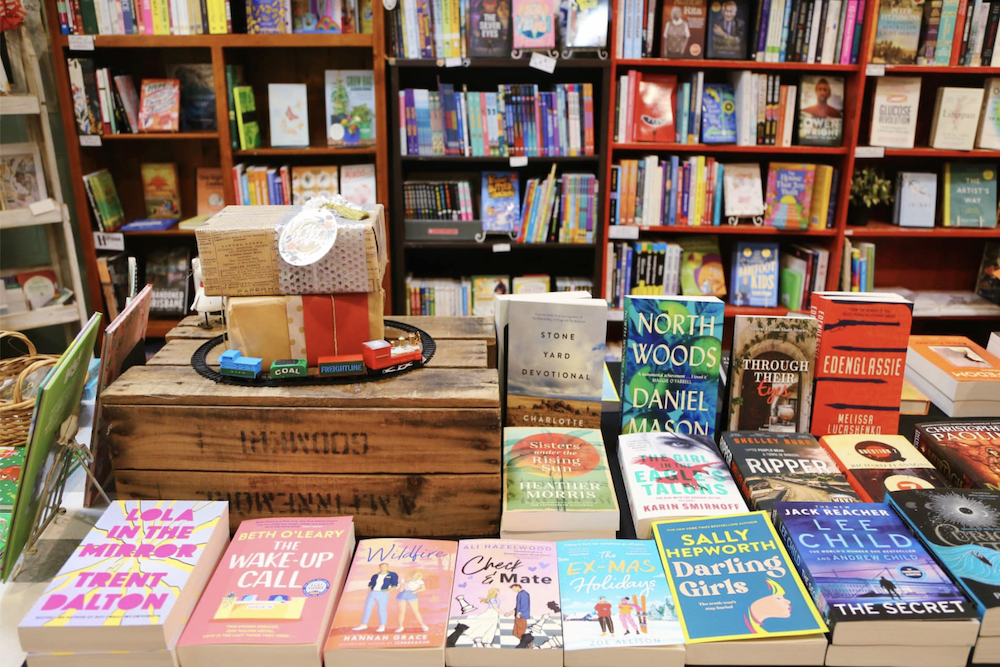 Displays of books inside The Mad Hatters Bookshop Manly