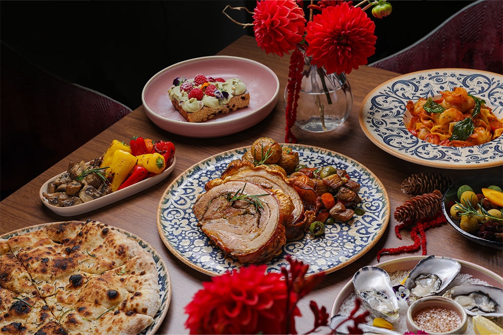 Table of dishes at Cucina Regina