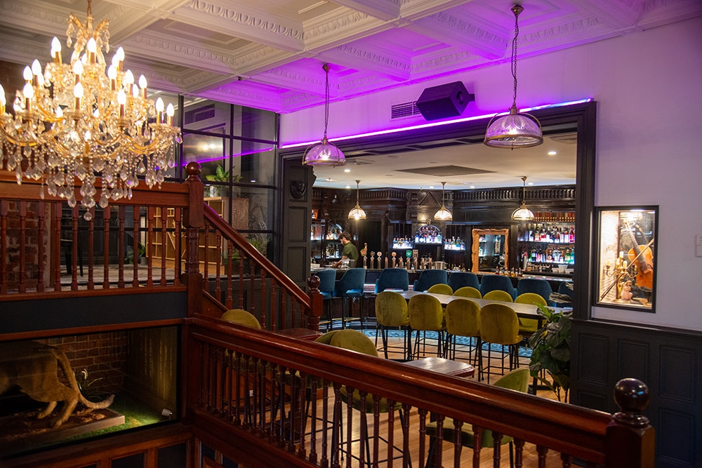 Timber staircase leading up to Trove Bar