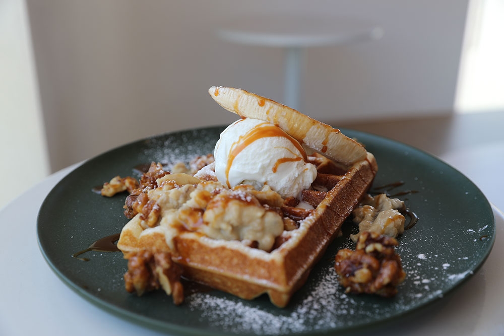 Banana Waffles at Waho Cafe