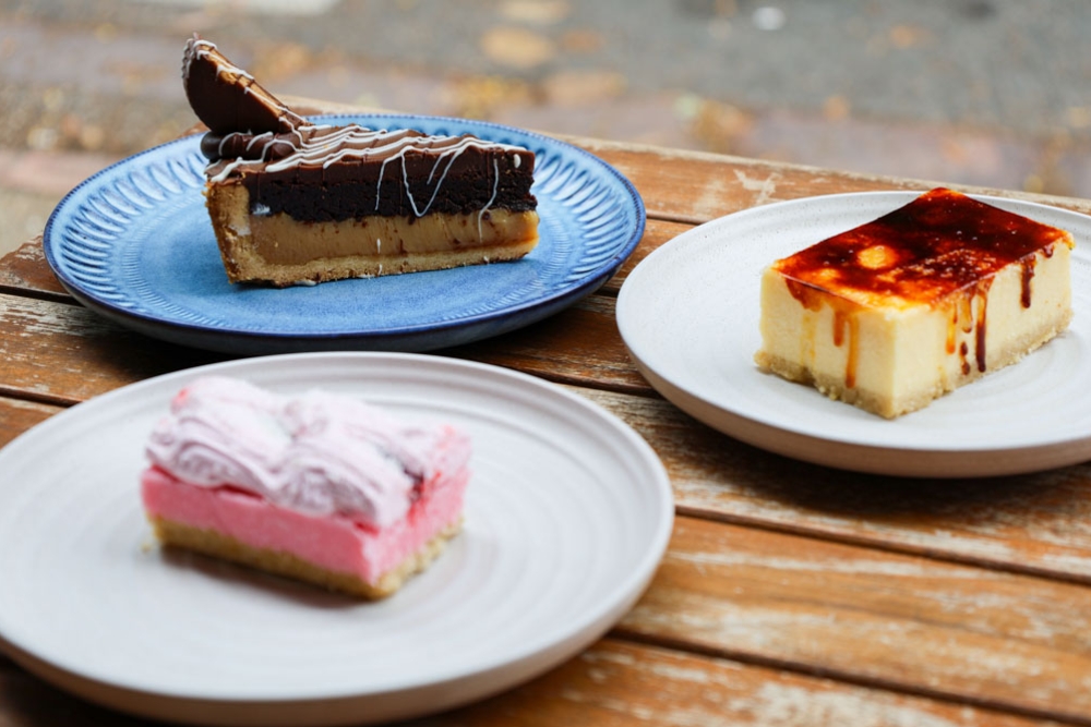 Three plates of bakery treats 