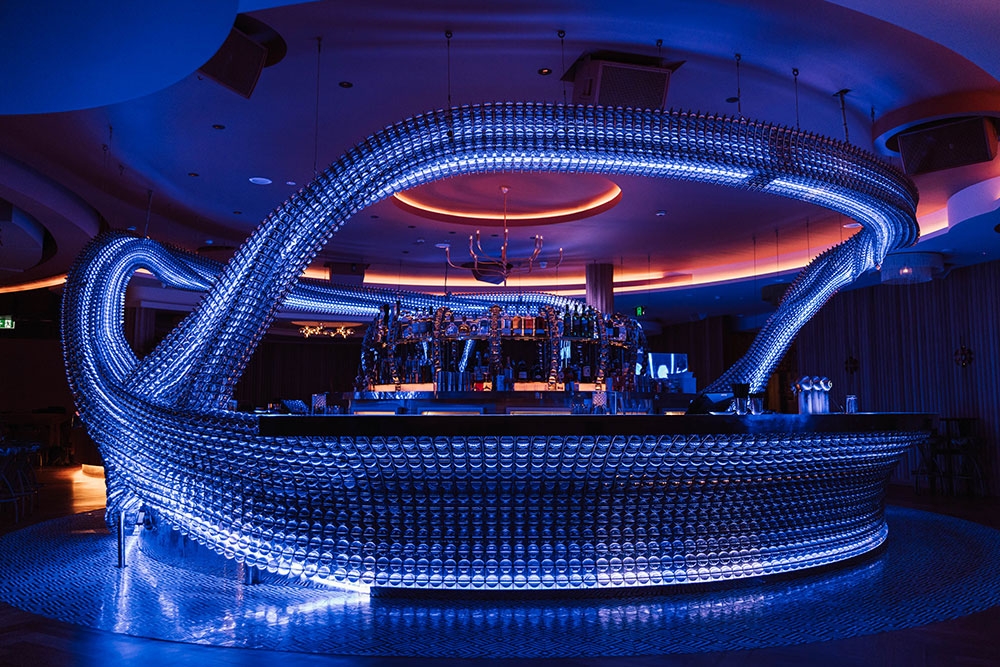 Bar lit up in blue at Palais at Cloudland, Fortitude Valley
