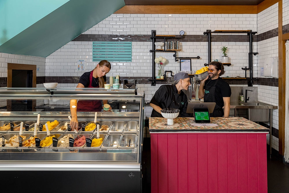 Staff behind counter at ALIA Gelato