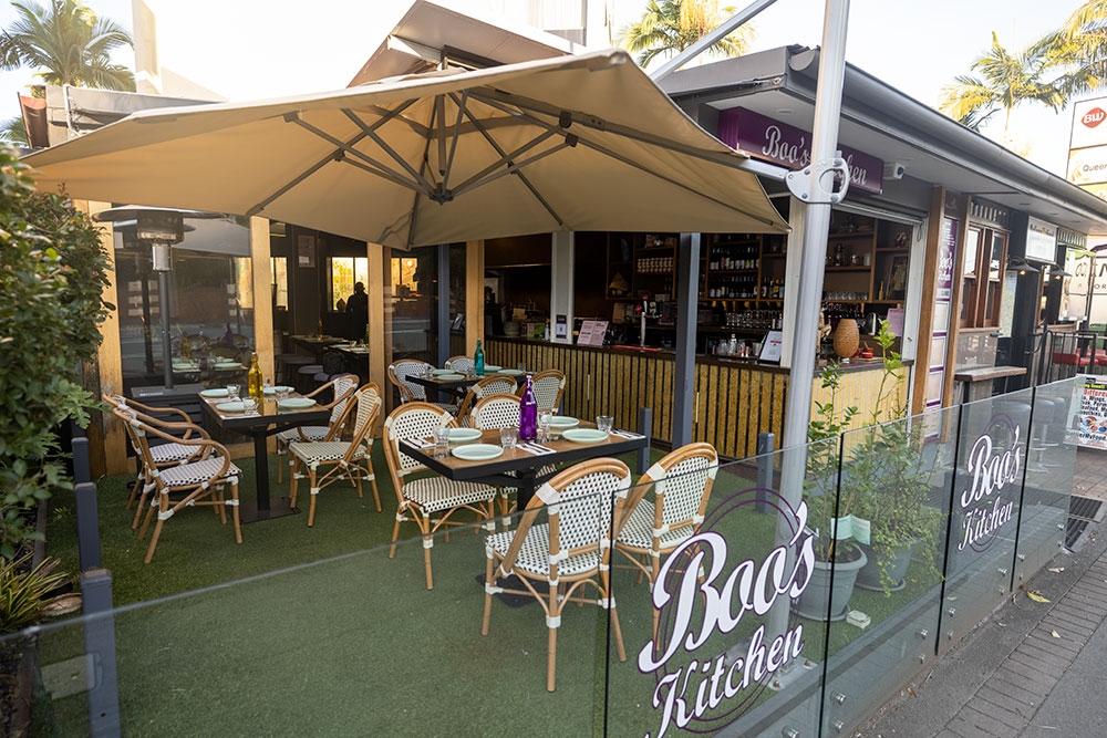 Exterior courtyard seating at Boo's Kitchen, Woolloongabba