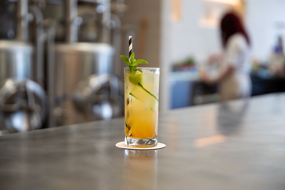 Cocktail on bench at  BY. Artisans