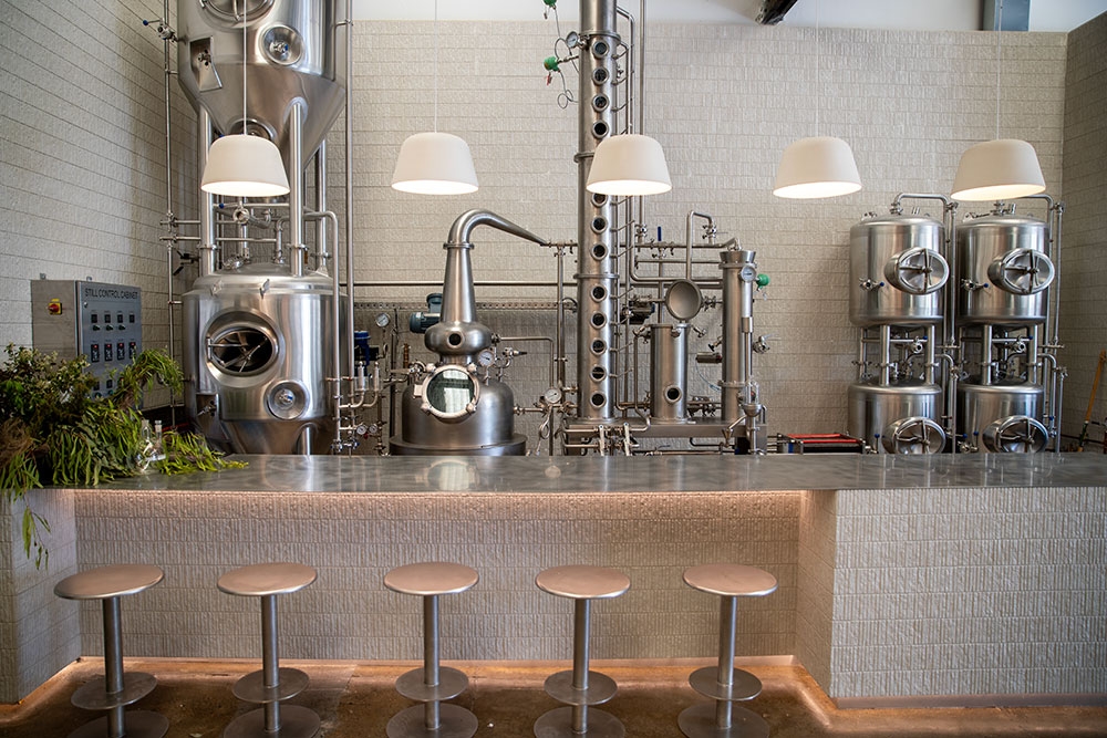 Bar stools lined up at BY. Artisans