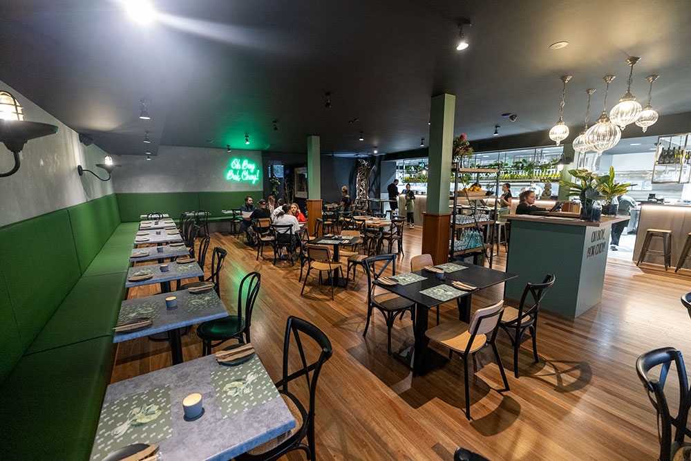 Interior seating at Oh Boy, Bok Choy! Stafford