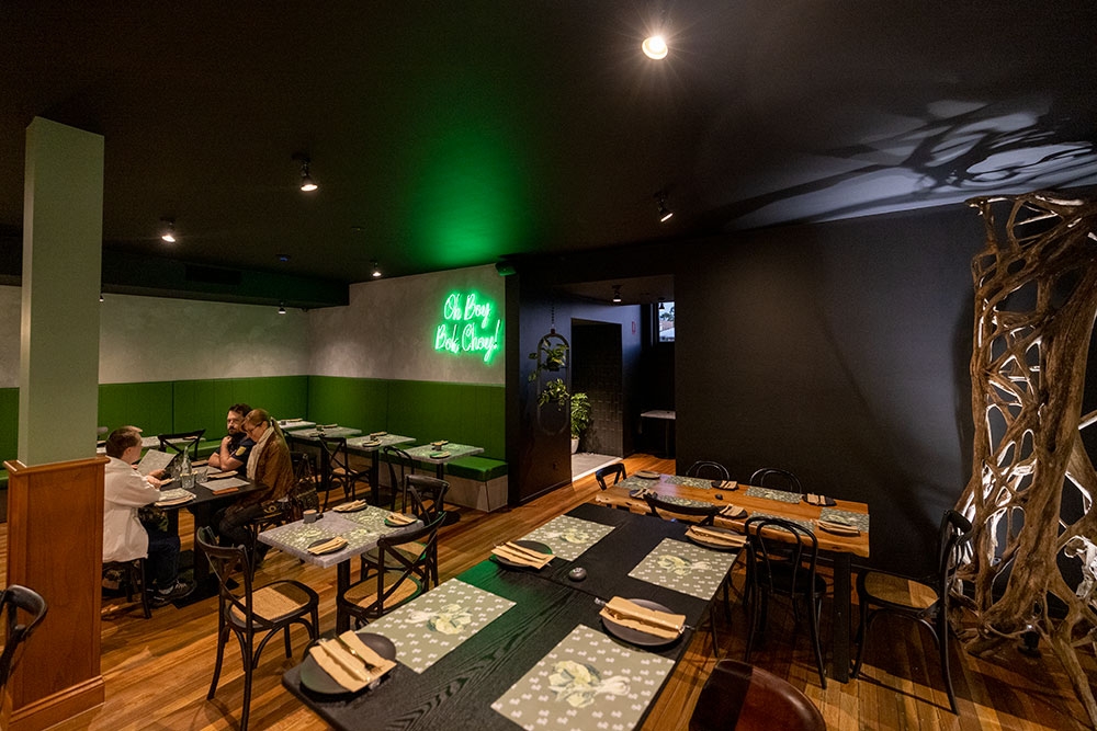 Interior seating at Oh Boy, Bok Choy! Stafford