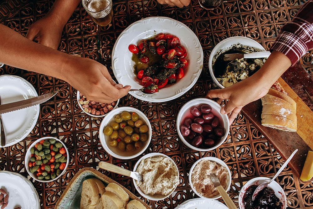 Greek dishes on table