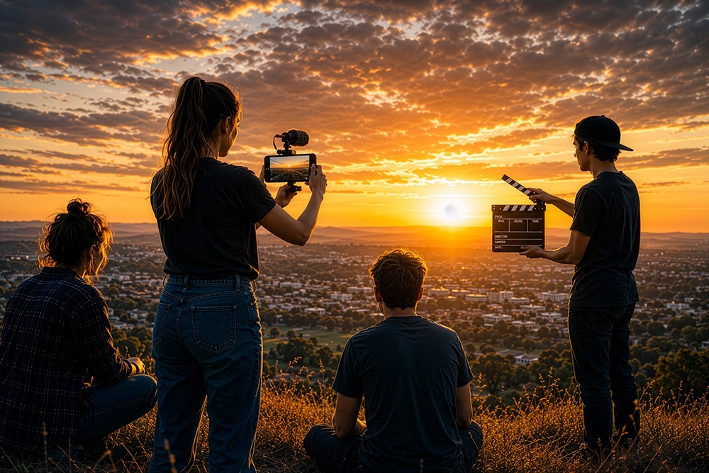 Group of people shooting the sunset 