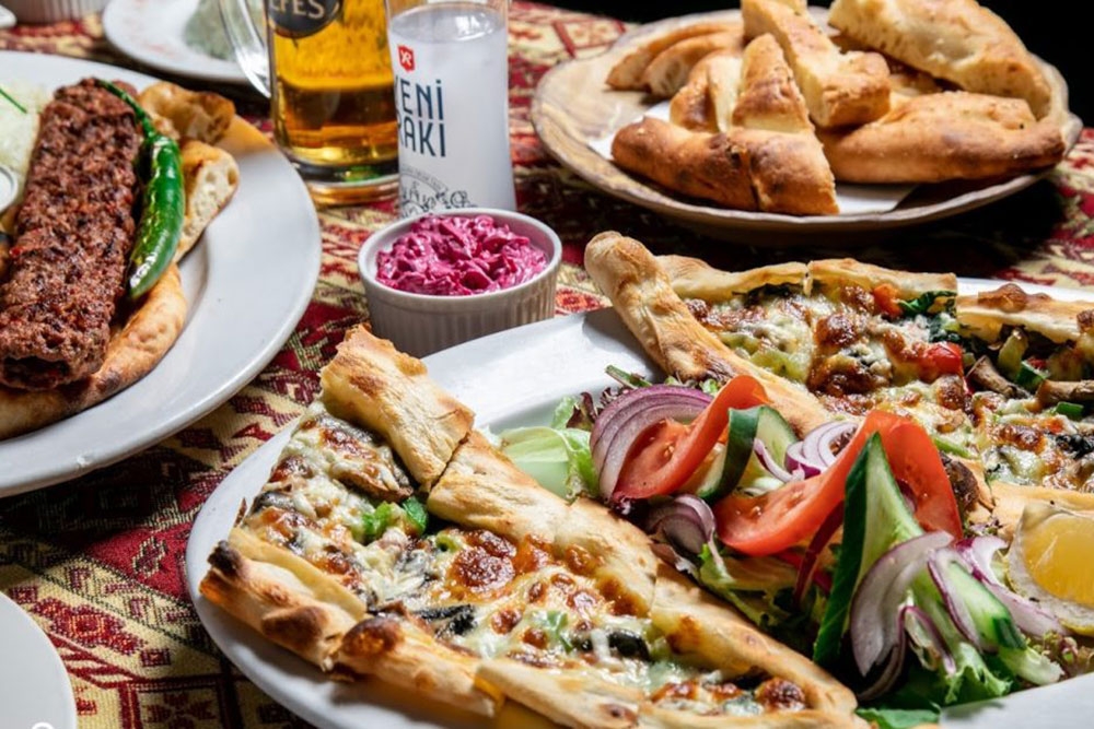 Plates of food on table 