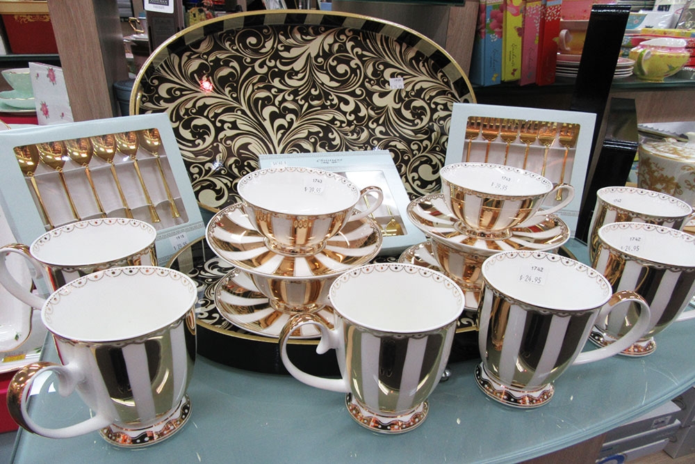 Tea cups and saucers for sale at Marcia's on Montague West End