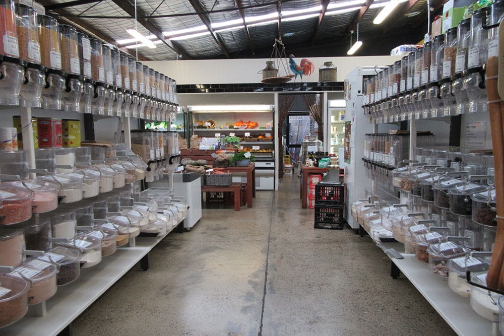 Bulk foods for sale inside Marcia's on Montague West End