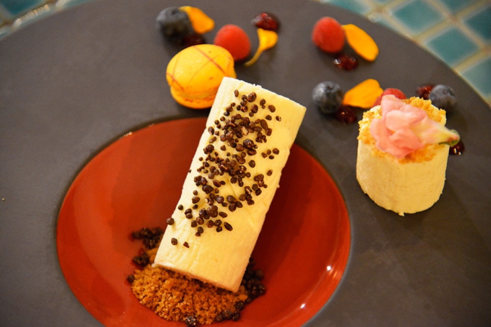 Lindt White Chocolate Cheesecake with fresh berries at Six Acres Restaurant Bowen Hills