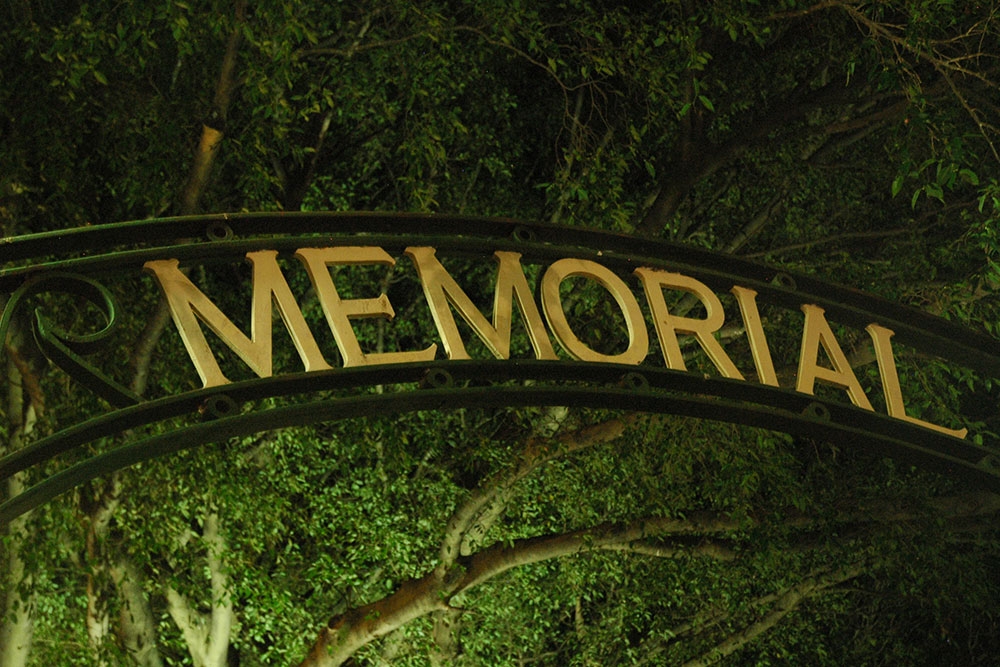 Memorial Park South Bank sign at night