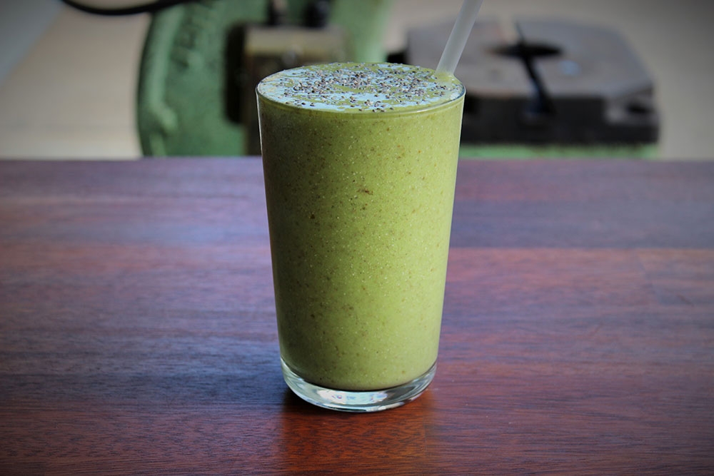 Green Smoothie in a glass at Steel & Grind Mt Gravatt