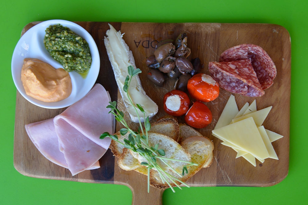 Ploughman’s Board with toasted bread, dips and deli items atUnder The Clock South Brisbane