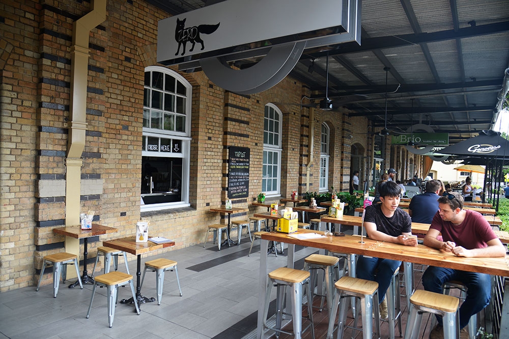 Exterior bar style seating at Zero Fox Craft Beer and Japanese Kitchen Teneriffe