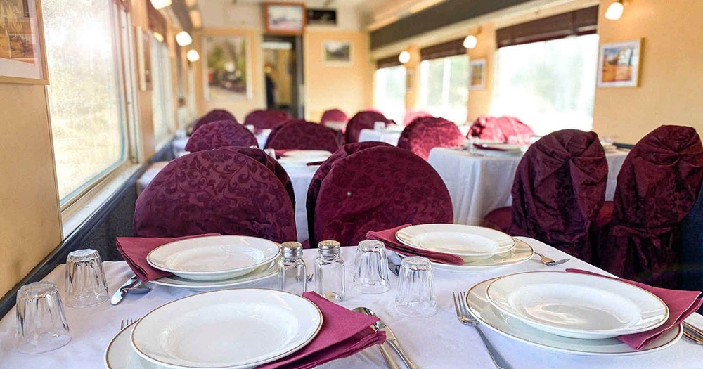 Inside carriage dining room The Queensland Pioneer Luncheon Train