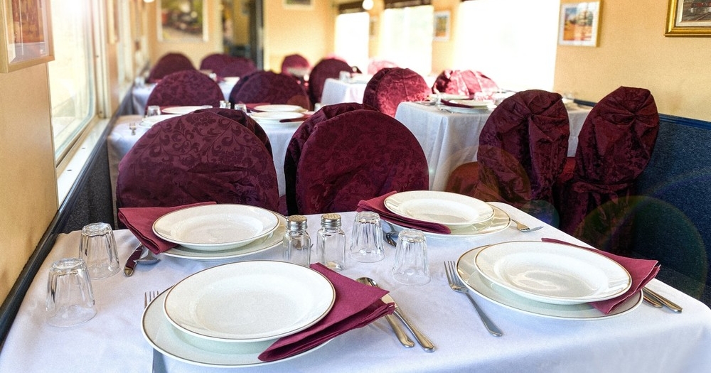 Tables inside Sunlander Dining Car